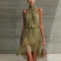 V-neck Waist Trimming Ruffles Elegant Dress