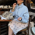 Fashionable Stand-Neck Striped Shirt For Women