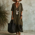 Casual Leopard-Print Colorblock V-Neck Dress