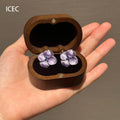 Ethereal Purple Brushed Iris Stud Earrings For Women, French Cool Elegant Light Luxury High-End Rhinestone Ear Jewelry