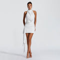 New Womens Sexy Backless Halter-neck Pleated Dress