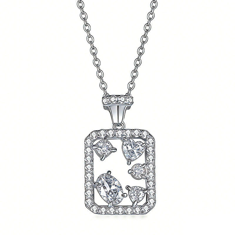 S925 Sterling Silver Geometric Rectangle Moissanite Necklace 45cm Mixed Cut D Color VVS1 GRA Certified Platinum Gold Plated Gift Box
