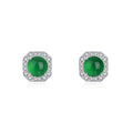 S925 Sterling Silver Octagon Halo Stud Earrings, 6mm Round Green Chrysoprase, Platinum Plated 2.3g, Elegant Women's Jewelry With Gift Box Set