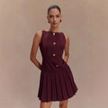 Womens Elegant Sleeveless Pleated Dress