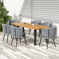 Outdoor Dining Set -Premium Acacia Wood Dining Table & Rope Chairs With Light Gray Cushion For Comfortable Dining Experience,Suitable For Large Gatherings 1 Table   6 Chairs