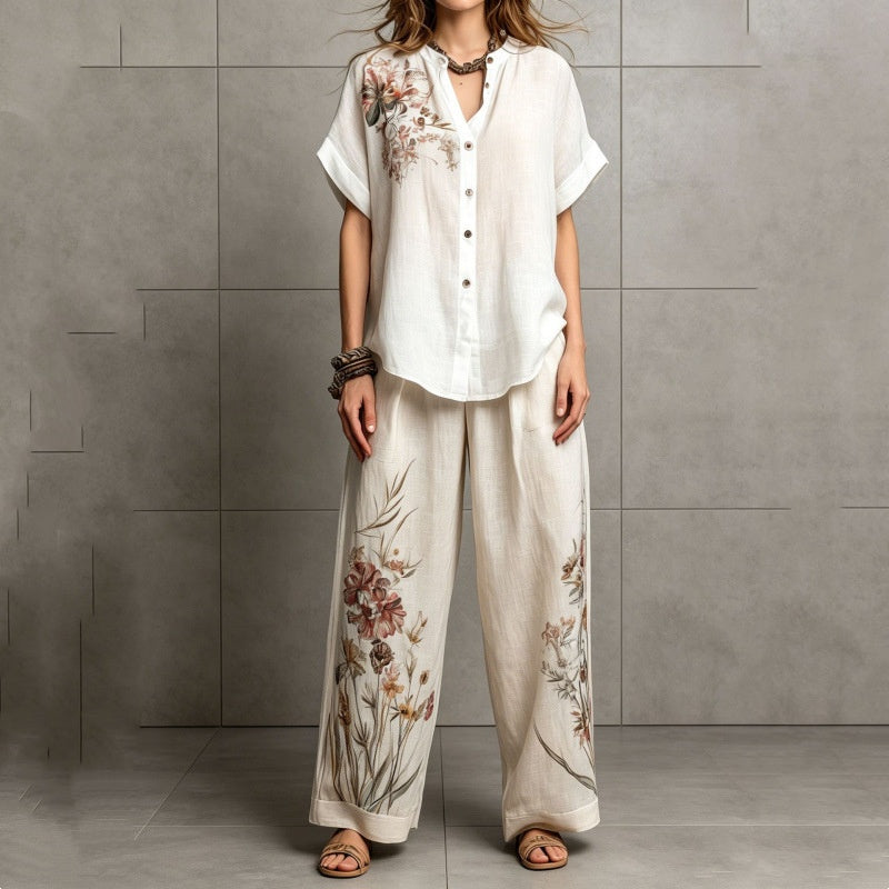 Short-sleeve Top And Wide-leg Pants Casual Two-piece Set