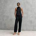 Sleeveless Turtleneck Top And Wide-leg Pants Set