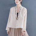 Double-sided Coral-fleece Ethnic-style Embroidered Long-sleeve Loose-fit Cropped Jacket Top