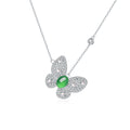 S925 Sterling Silver Butterfly Necklace, 8x6mm Oval Green Chrysoprase Pendant, Platinum Plated 45cm Chain, 5.0g Elegant Women's Jewelry With Gift Box