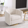 31.1  Wide Upholstered Chenille Swivel Barrel Chair With Solid Wood Base, Comfy Channel Tufted Accent Round Armchair, Single Club Sofa For Living Room Bedroom Reading Nook Corner Apartment, Beige