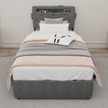 Twin Bed Frame With USB Charging Station & LED Lights, Twin Bed Frame With Headboard & 4 Storage Drawers, D