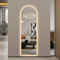 65  X 21  LED Full Length Wall Mirror, Symmetrical Arch Design With Frosted Glass Border, Dimmable 3 Color Temperature Lighting, Copper-Free Silver Glass, Hardwired Or Plug-In