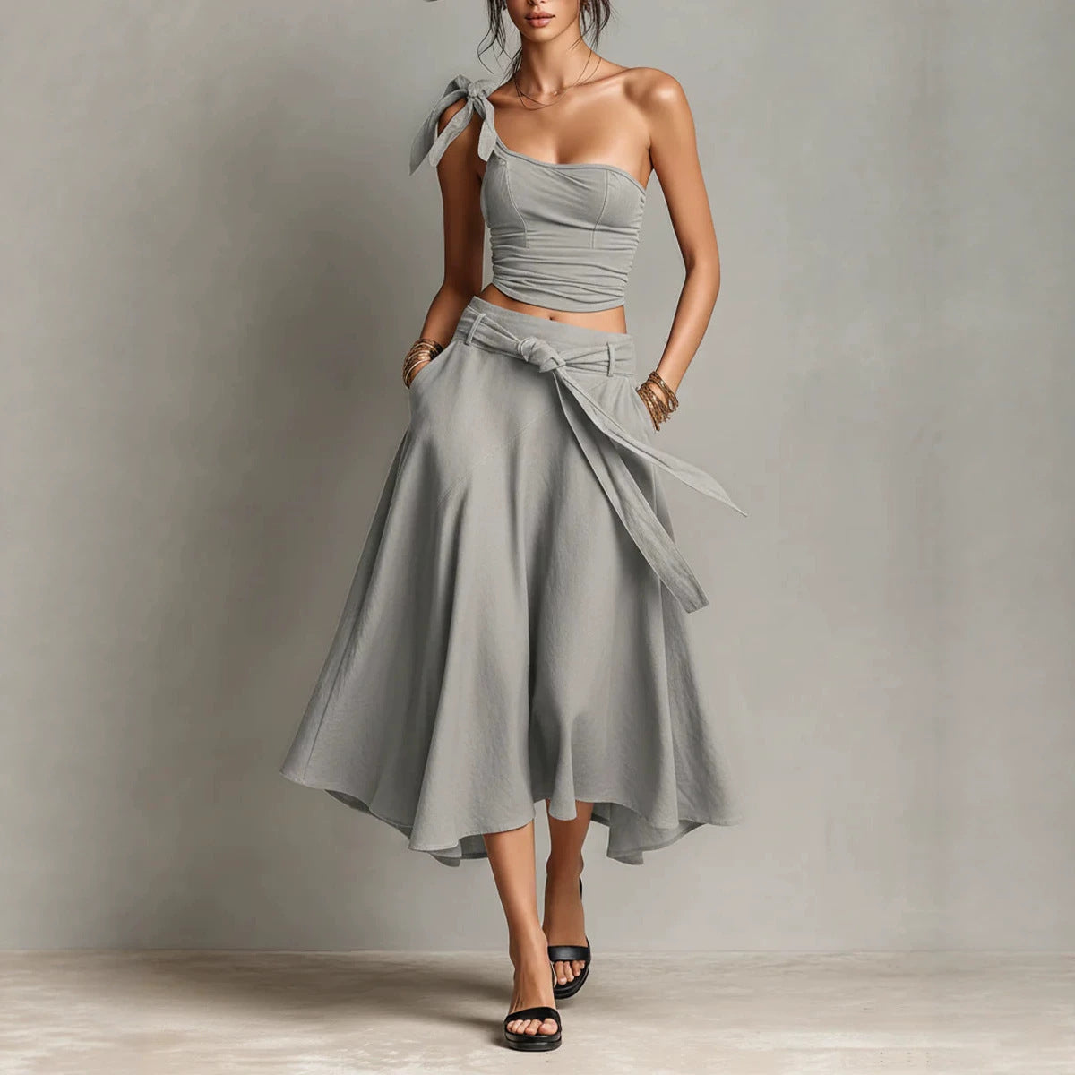 One-shoulder Strap Camisole And Skirt Set