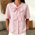 Simple Striped Casual Short-sleeve Shirt With A Bow Tie