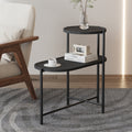 Round Coffee Table With Storage Tray 2 Tier Oval End Tables Wooden Small Side Table For Living Room  Black
