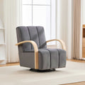 30.7 W Upholstered 360 Swivel Accent Chair With Solid Wood Armrests And Comfy Channel Tufted Lounge Reading Chair, Single Sofa Armchair For Hotel Bedroom Living Room Office And Bedroom. Charcoal