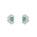S925 Sterling Silver Sunburst Halo Stud Earrings, 8x6mm Oval Green Chrysoprase, Platinum Plated 4.7g, Elegant Women's Fine Jewelry Gift Box Set