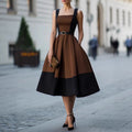 Retro-style Patchwork Wide-strap Waist-cinching Figure-flattering Refined Workwear Dress