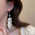 2026 New Petal Tassel Pearl Drop Earrings For Women, French Elegant Light Luxury High-End Dangle Hook Earrings, Chic Clip On Earrings For Non-Pierced Ears