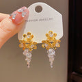 Metal Petal Crystal Grape Cluster Tassel Earrings