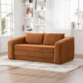 71  2-in-1 Pull Out Foldable Loveseat Sofa Bed With Armrest & Backrest Pillows, Convertible Chenille Boneless Cloud Floor Mattress Sleeper Lounge Couch For Living Room Bedroom Guestroom Dorm, Orange