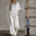 Womens Casual V-Neck Pullover Short-Sleeve Pants Set