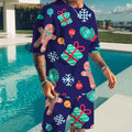 Mens Retro Short-Sleeve Top And Shorts Set With Floral Print