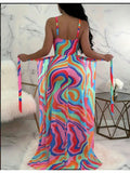 2026 New Multicolor Marble Print Swimsuit Set, Scoop Neck Racerback Bathing Suit With Wrap Skirt