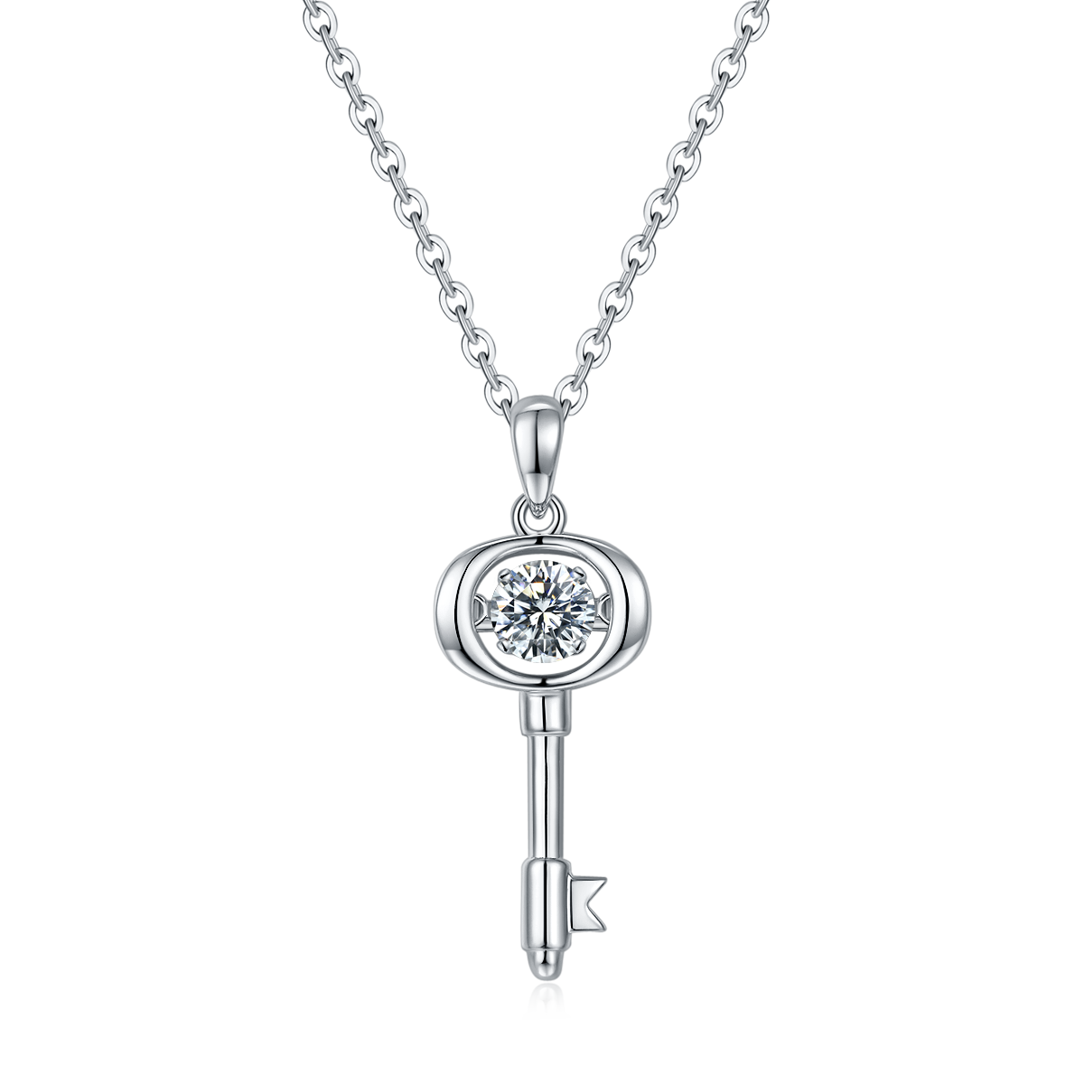 S925 Sterling Silver 0.5ct D Color VVS1 Moissanite Key Necklace 45cm Platinum Plated GRA Certified Gift Box