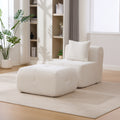 31  Modular Cloud Armless Accent Chair With Ottoman Set, Modern Boneless Deep Seat Single Sofa Soft Lounger With Footstool Throw Pillow For Living Room, Bedroom, Dorms, No Assembly Required, Ivory