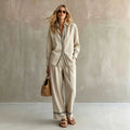 Womens Retro Striped Two-Piece Shirt Set