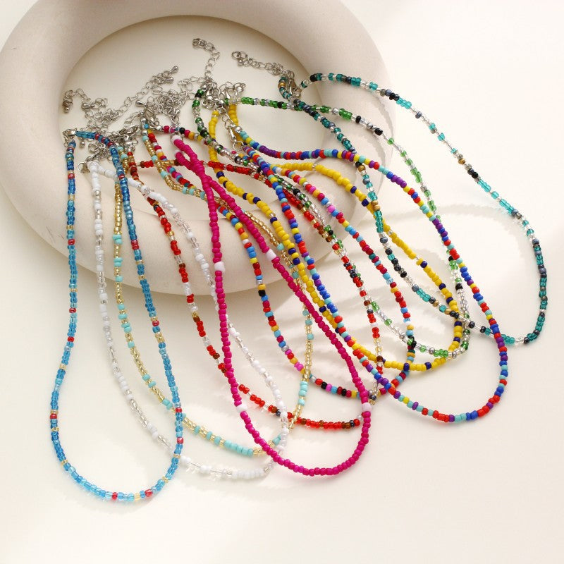 New Dopamine Candy-colored Rice-bead Necklace