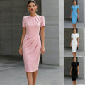 Round-neck Pleated Waist Cinching Dress