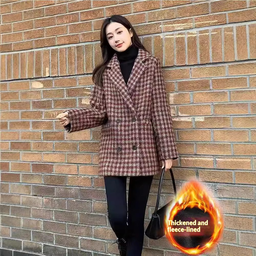 New Fallwinter Stylish Designer-inspired Plaid Coattrendy And Chic