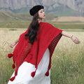Womens Knitted Tassel-Trimmed Open-Front Cape For Photos