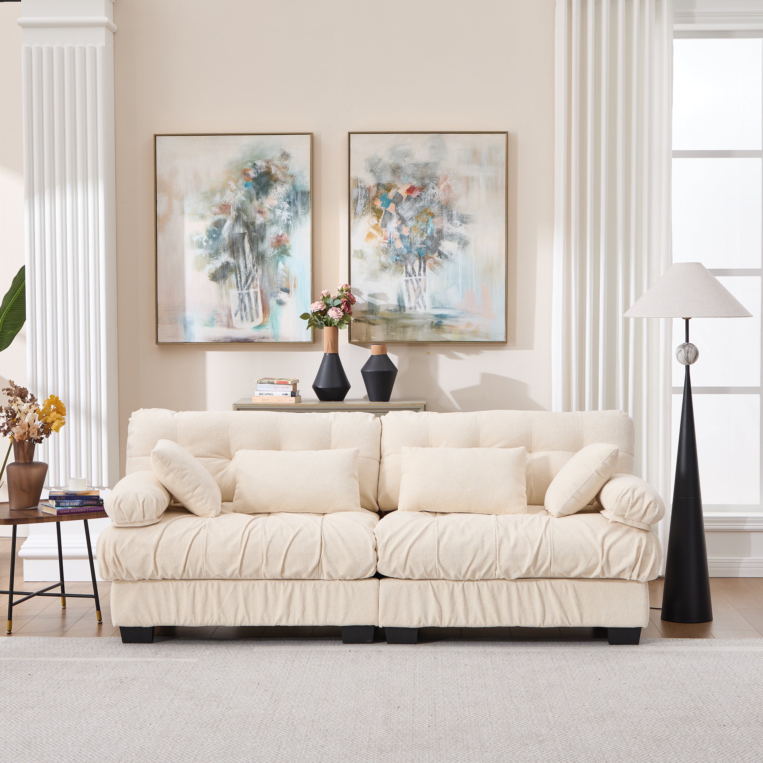 Cloud Couch Modular Sectional Sofa, Modern Loveseat Sectional Couches For Living Room,Deep Seat Modular Couch With Armrests Pillows,Comfy Advanced Flannelette Sofa For Bedroom 4pillow