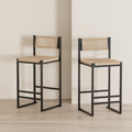 Kitchen Bar Stools With Footrest Set Of 2 Paper Rope Weave Dining Chairs Counter Height Barstool  Style B Black & Honey