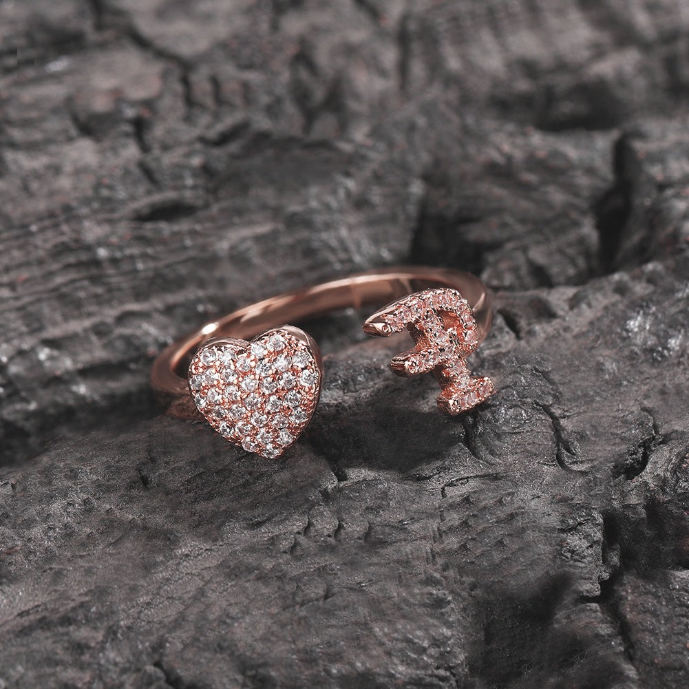 Minimalist Adjustable Heart-shaped Ring With Personalized English Lettering