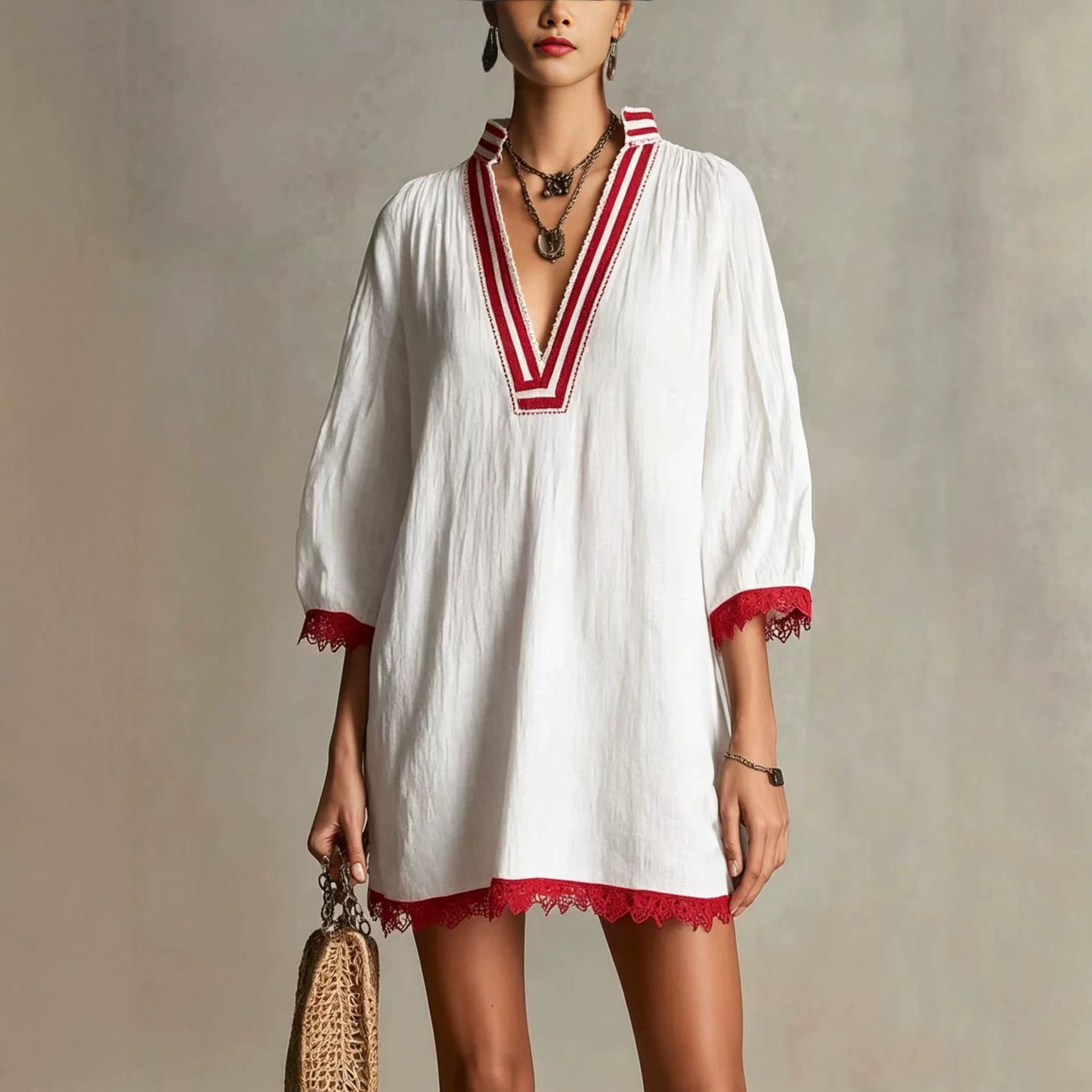 Womens V-neck Loose Casual Dress