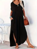 Summer New Arrival, Loose-fitting, Stylish, Casual & Elegant Solid Color Dress With Slit Design