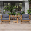 Patio Conversation Set, Outdoor Wood Conversation Seat Set Of 2 ,Armchair With Cushions,Foldable Acacia Wood Side Table,Teak Finish,Dark Grey Cushion