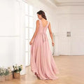 V-neck Pleated Slit Chiffon Dress With Tie Straps