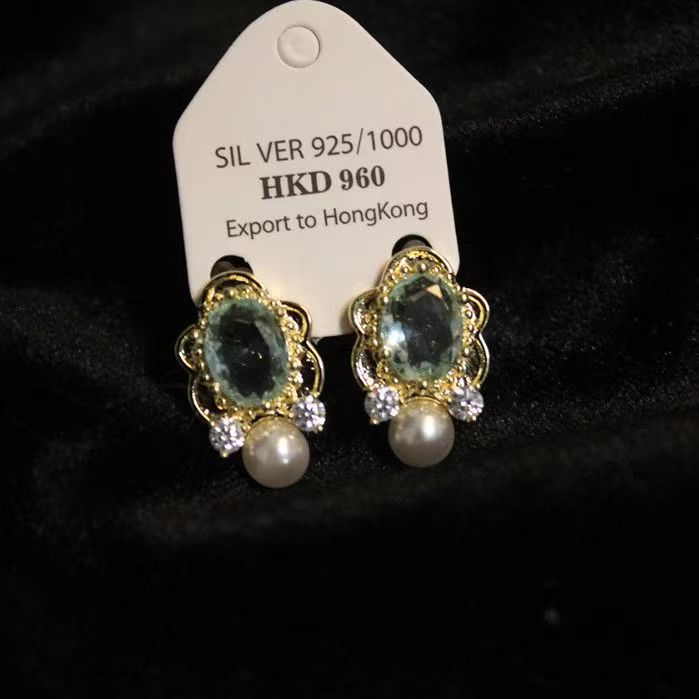 Niche High-end Blue Gem Studs, Vintage Court Style Women Ear Jewelry