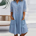 Womens Denim Shirt-Style Casual Dress