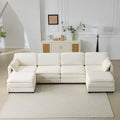136  Plush Cloud 3-seater Sofa Modular 4-seater Sofa   2 Footstools With 22  Beige Chenille Cushions   2 Throw Pillows - Compact Size For Apartment, Living Room, Bedroom  Beige