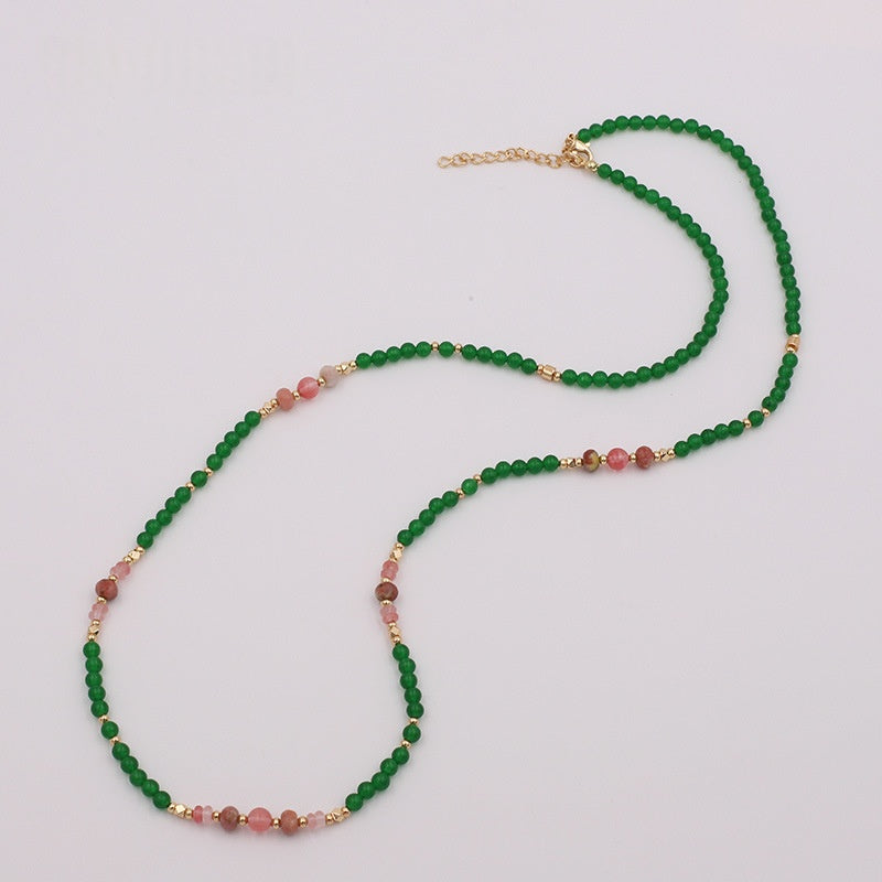 New Chinese-style Green Chalcedony Long Necklace For Women