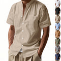 Solid-color Casual Stand-collar Beach Short-sleeve Shirt For Men
