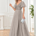 Womens Sexy V-neck Short-sleeve Long Dress