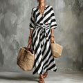 Striped V-neck Button-up Shirt And Skirt Set