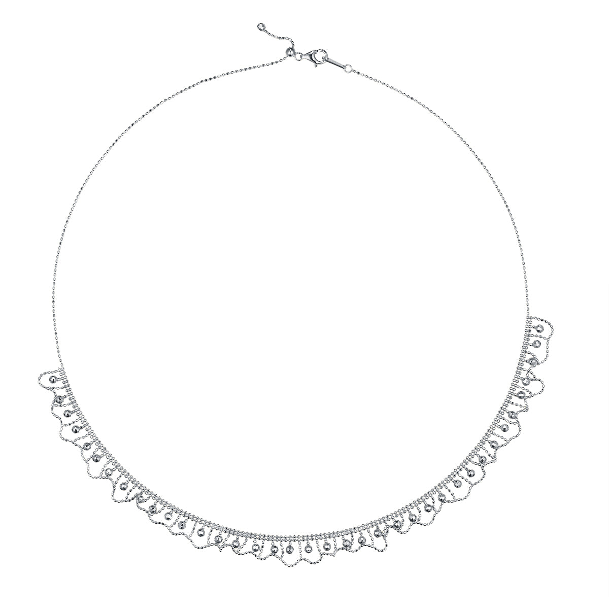 S925 Sterling Silver Scallop Edge Necklace 45cm Adjustable 9.5mm Wide 5.2g Platinum Gold Rose Gold Plated Gift Box